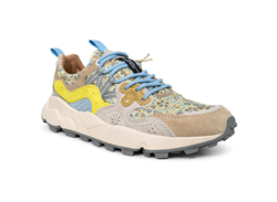 YAMANO 3 WMN Sneakers in suede nylon leo cream white yellow fluo